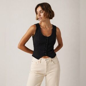 OAT New York - Washed Black Denim Vest Button Front Fitted Top Minimalist Style